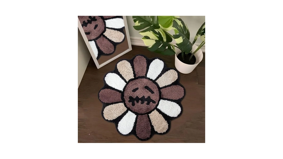 Shovagy Trippy Happy Face Rug Cool Rugs Tufted Quick Dry