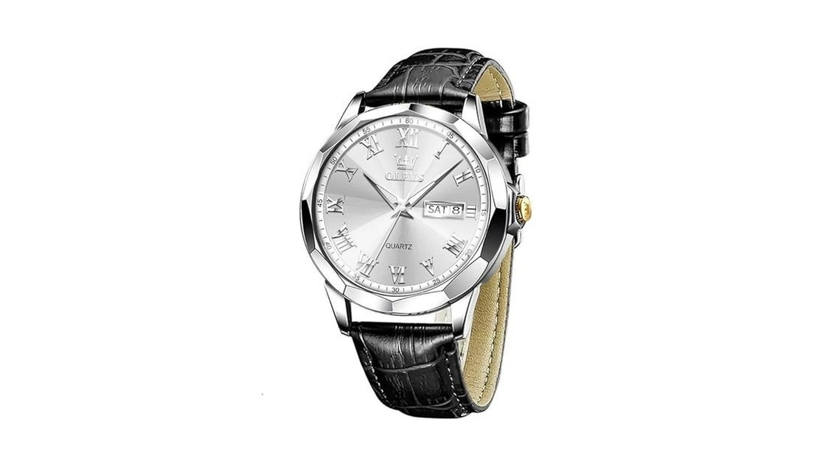 Olevs Leather Watches For Men Simple Large Big Face Easy