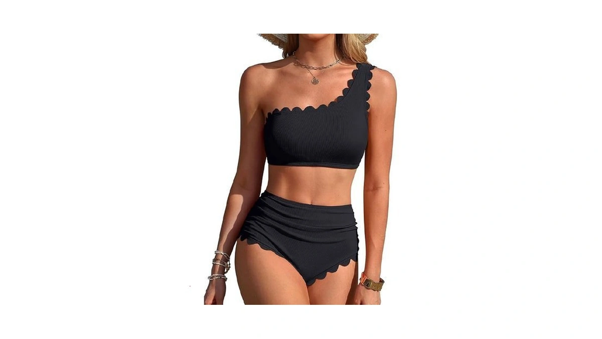 Charmo Womens One Shoulder Bikini Sets High Waisted Tummy Control
