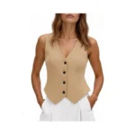 Tankaneo Womens Cropped Blazer Vest Tops Sleeveless V Neck Fitted