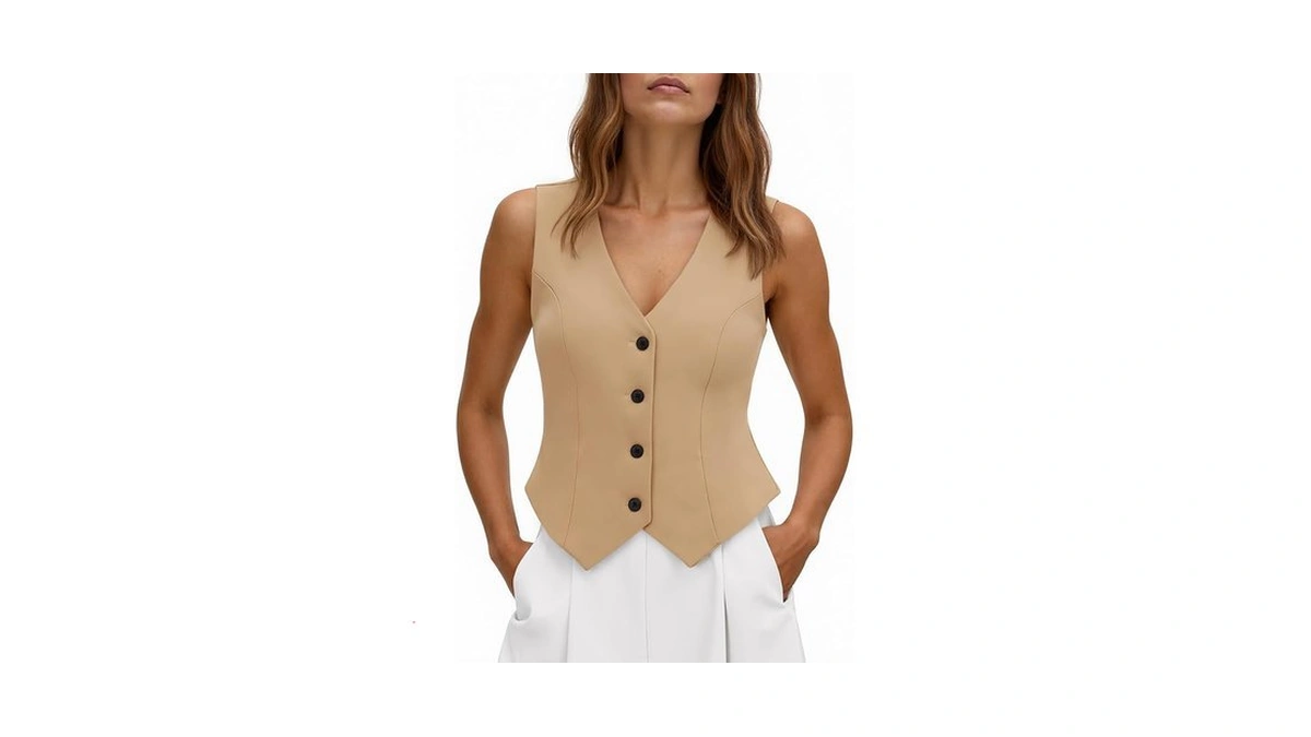Tankaneo Womens Cropped Blazer Vest Tops Sleeveless V Neck Fitted