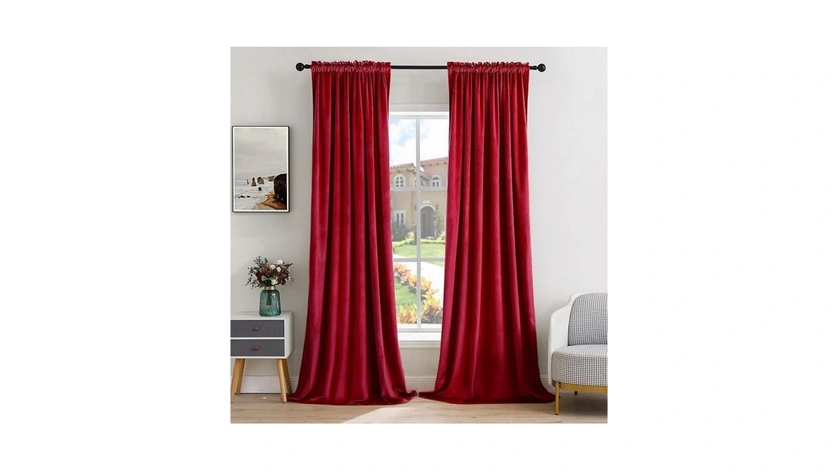 Miulee Christmas Red Velvet Curtains Thermal Insulated Blackout Curtain Drapes