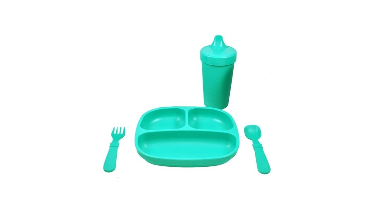 Re-play Toddler Dinnerware Set - Spill-proof Sippy Cup, 7" Divided