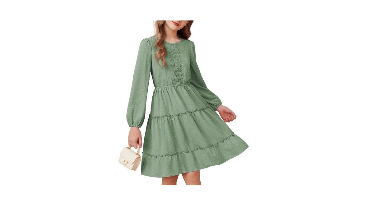 Grace Karin Girls Long Sleeve Fall Dress Swiss Dot Flowy