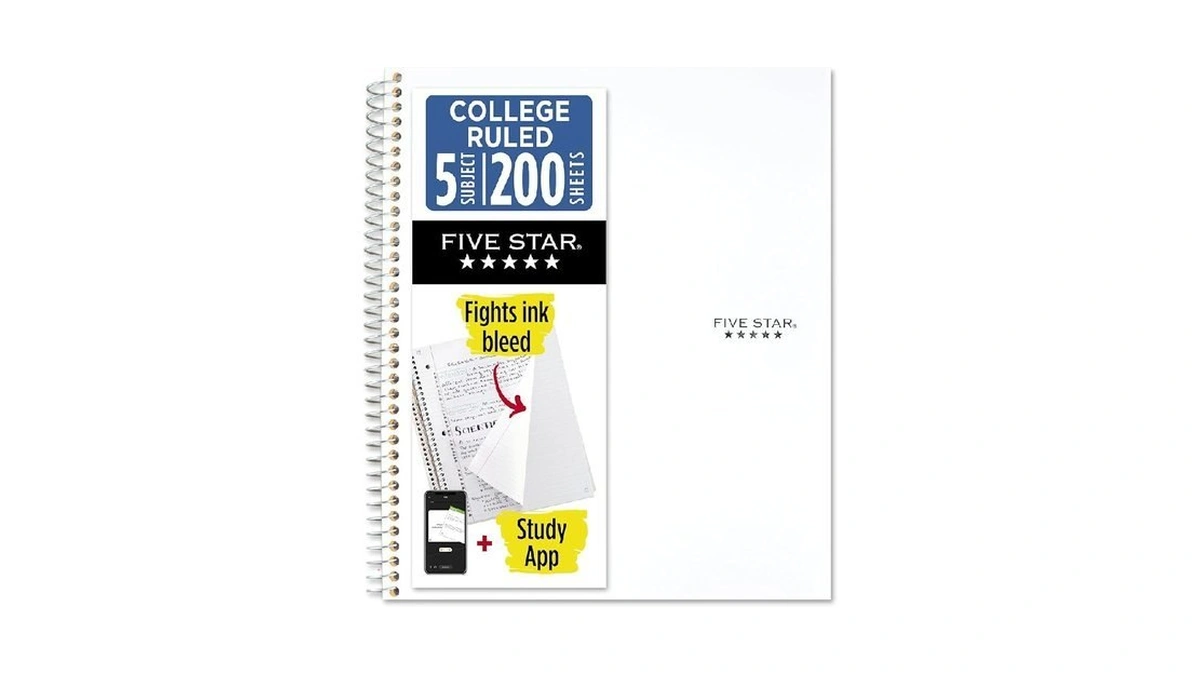 Five Star Spiral Notebook + Study App, 5 Subject, College