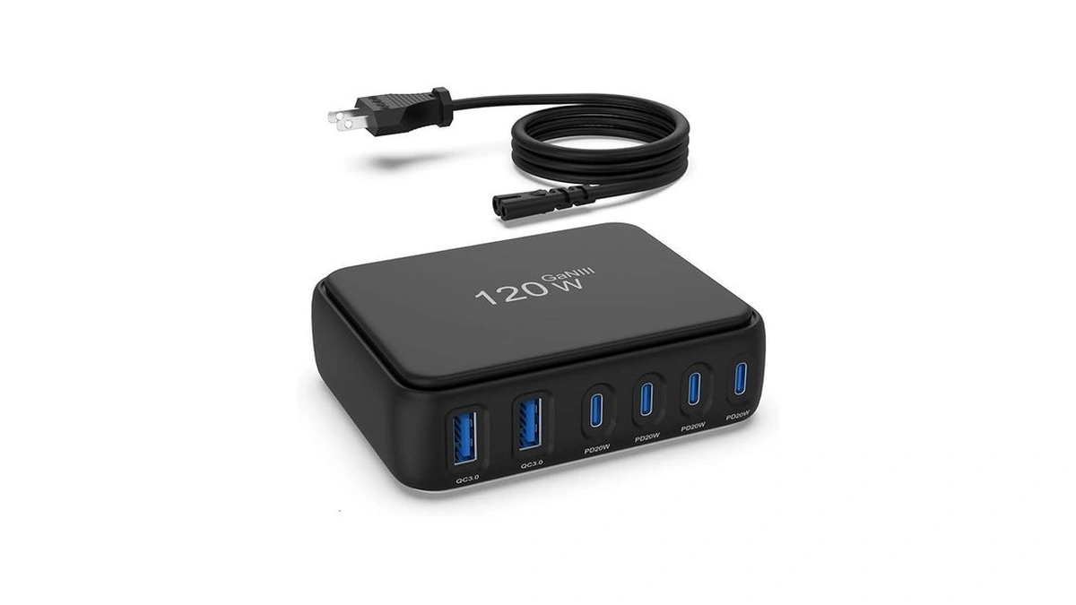 Desktop Fast Charging Station, 120w Gan 6-port Multi Port Charger