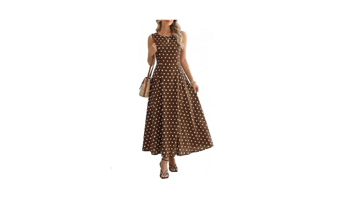 Lingswallow Polka Dot Dress For Women Boat Neck Maxi Tank