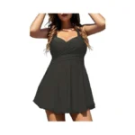Cocopear Women's Elegant Crossover One Piece Swimdress Floral Skirted Swimsuit