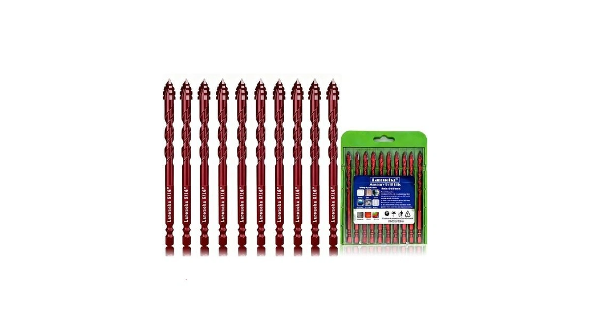 Larouoba 10pc Red 5/16” Serrated Eccentric Masonry Drill Bit, 8mm