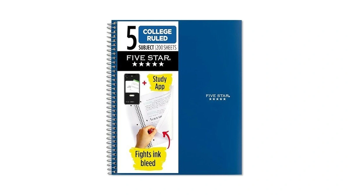 Five Star Spiral Notebook + Study App, 5 Subject, College