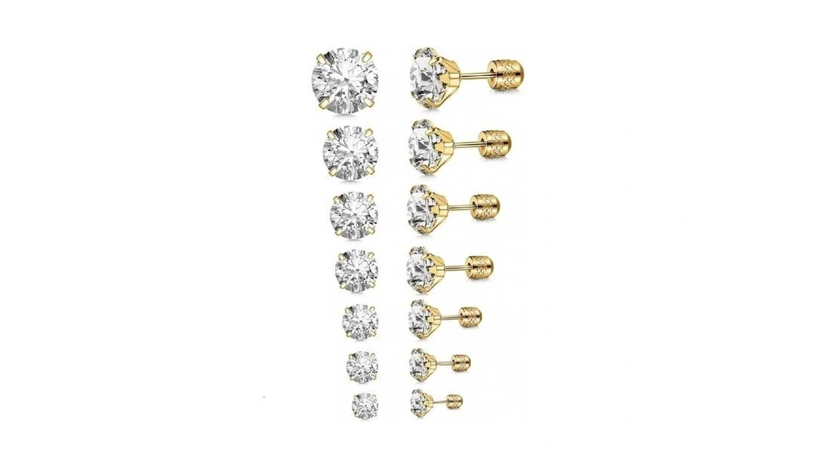Riysghnq 7 Pairs 20g Stainless Steel Stud Earrings Set Cubic