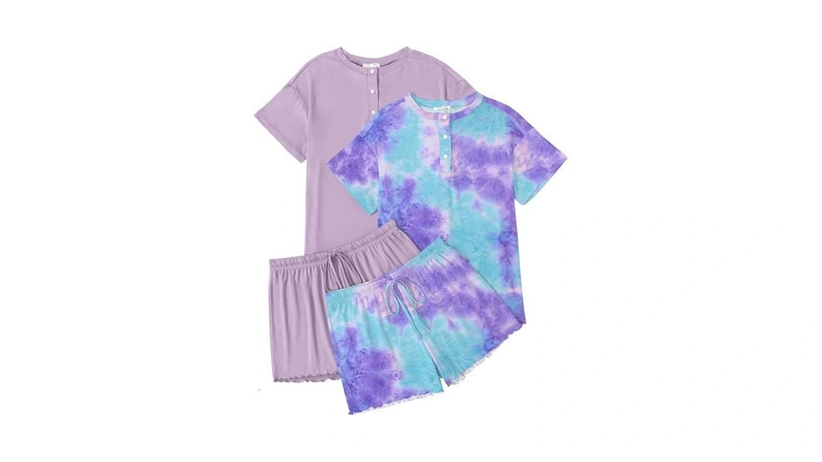 Ekouaer 2 Pack Womens Pajama Sets Short Sleeve Sleepwear Top