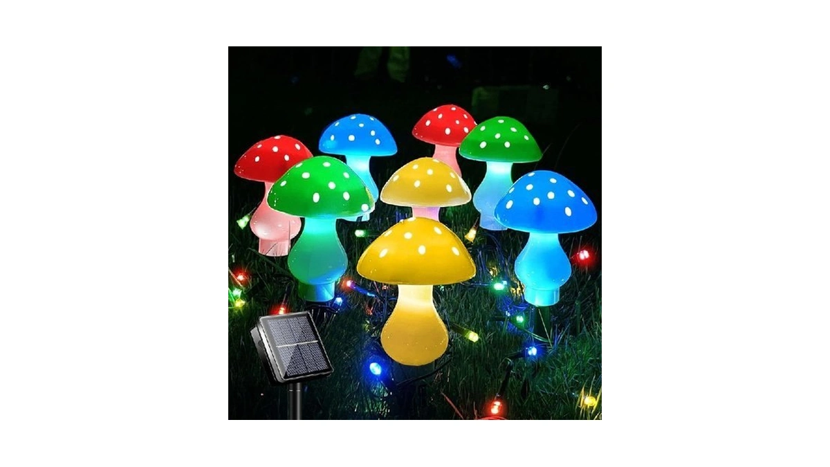 Upgraded Outdoor Solar Garden Lights, 8 Pack 50 Led Mushroom