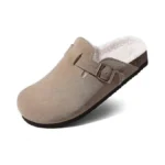 Kidmi Women's Fur Lined Suede Clogs Fuzzy Cork Footbed Mules