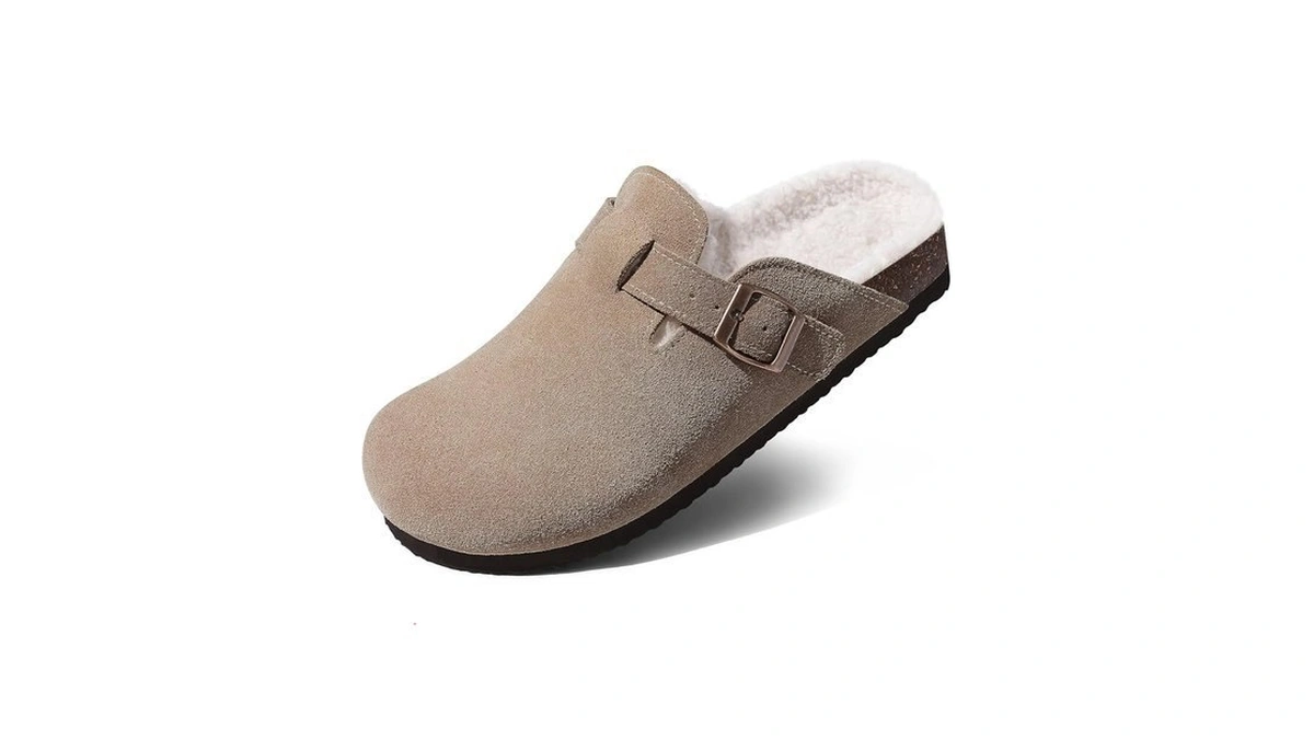 Kidmi Women's Fur Lined Suede Clogs Fuzzy Cork Footbed Mules