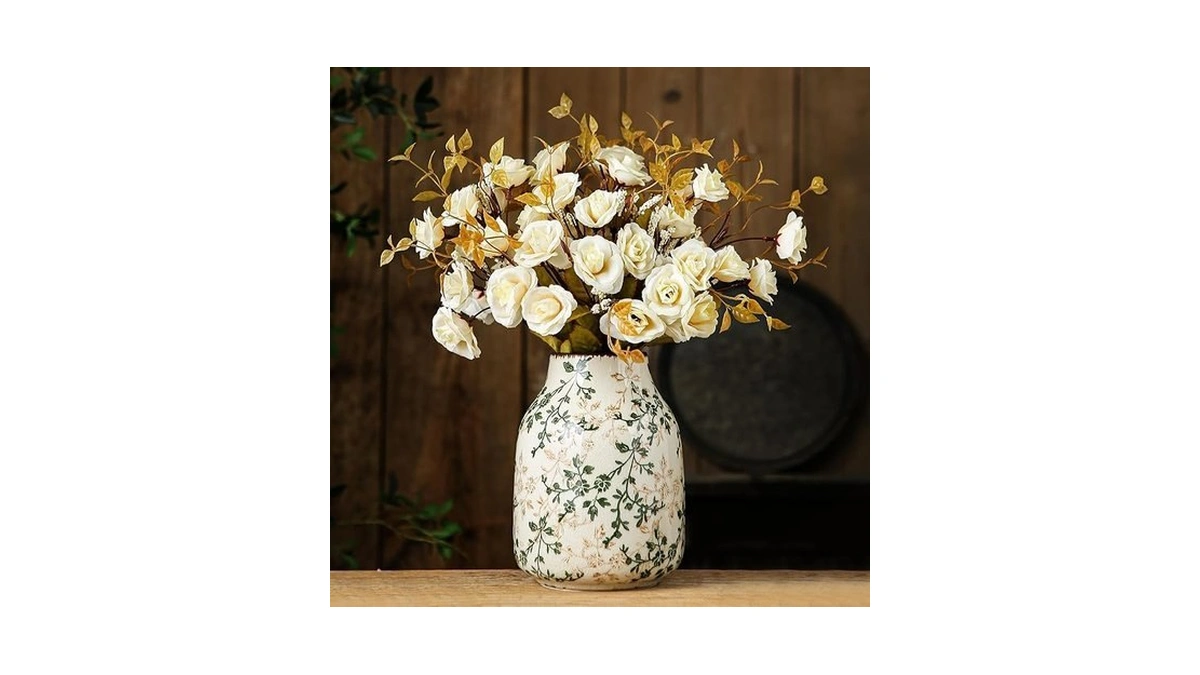 Sure Yuesi Green Vintage Ceramic Vase 7.8”, Handcrafted Chinoiserie Floral