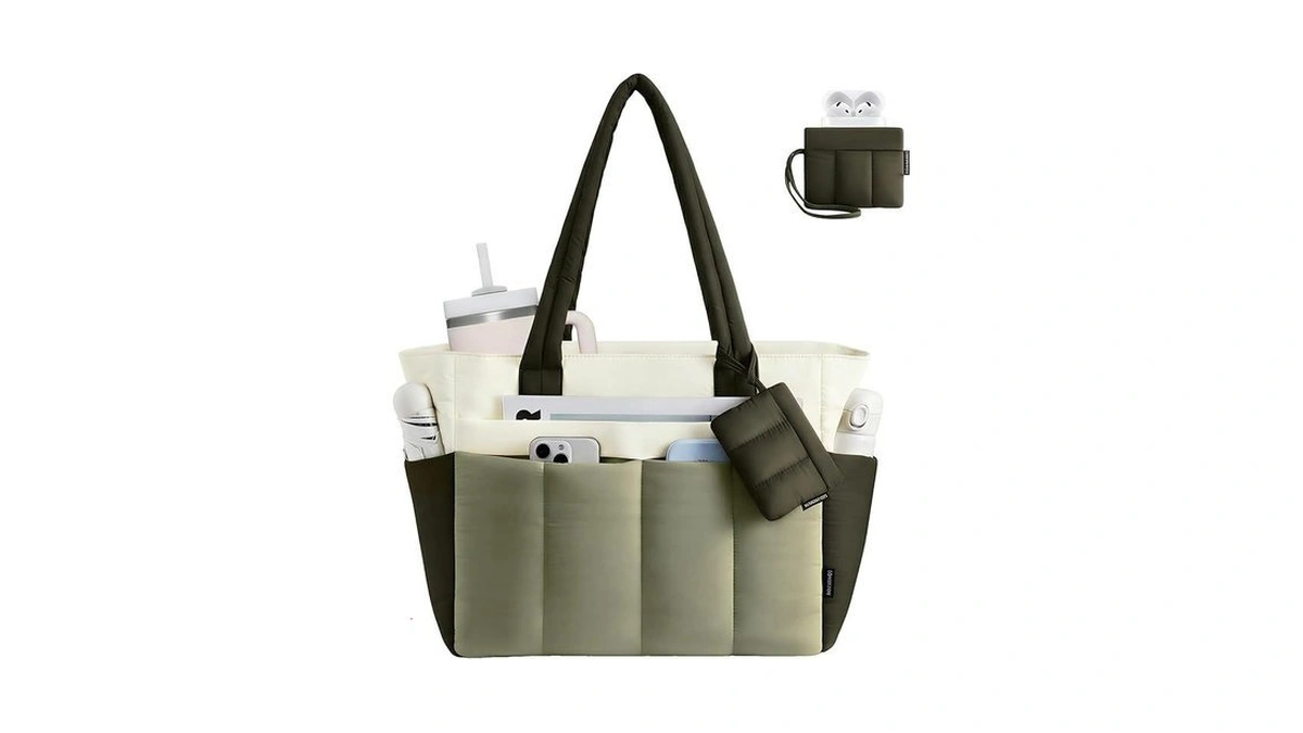 Lovevook Puffer Tote Bag For Women Quilted Work Tote Handbags