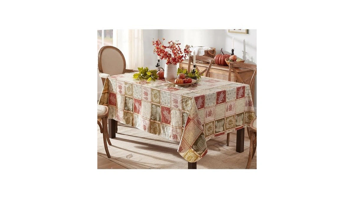 Newbridge Thanksgiving Harvest Breeze Autumn Patchwork Vinyl Flannel Backed Tablecloth
