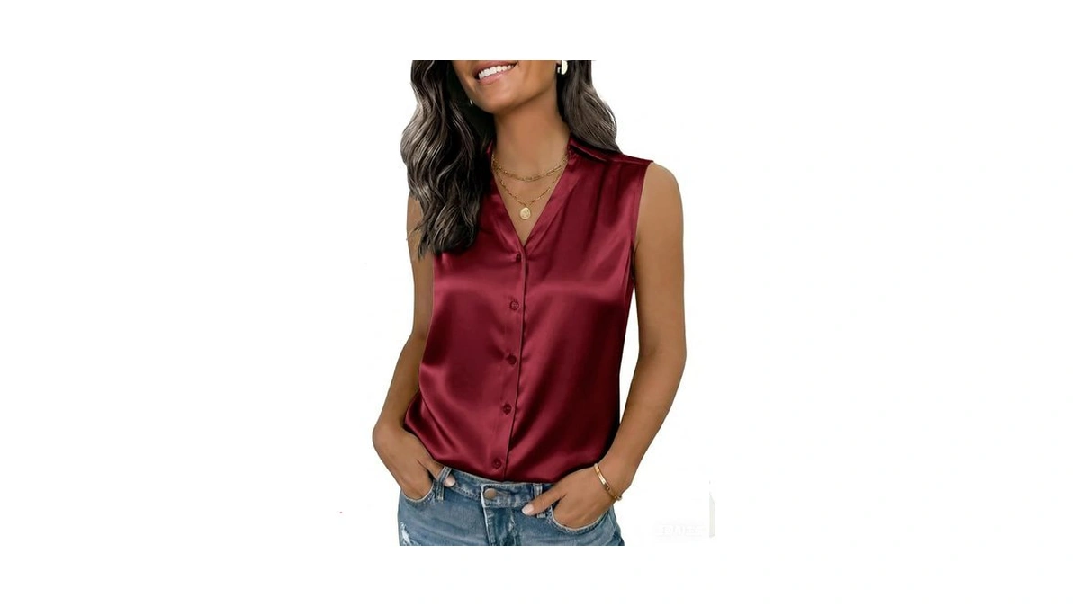 Funlingo Womens Satin Blouse Silky Dressy Satin Camisole Tops Sleeveless