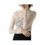 Qiudumo Women's Retro Lace Tops Sheer Casual Bodycon Blouse Boho