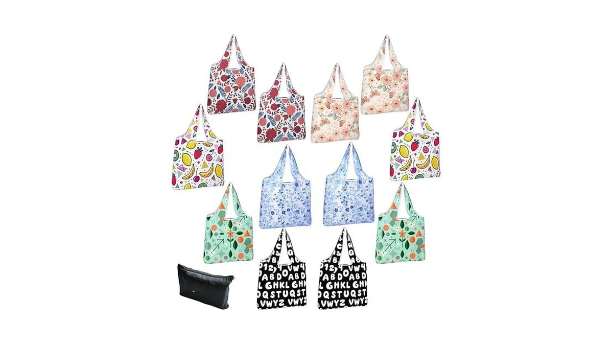 Ruipbote Foldable Reusable Grocery Bags (12 Pack), Heavy Duty Shopping