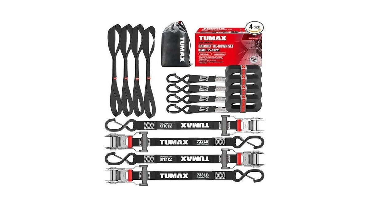 Tumax 4pcs Ratchet Tie Down Straps For 2200lb Break Strength,