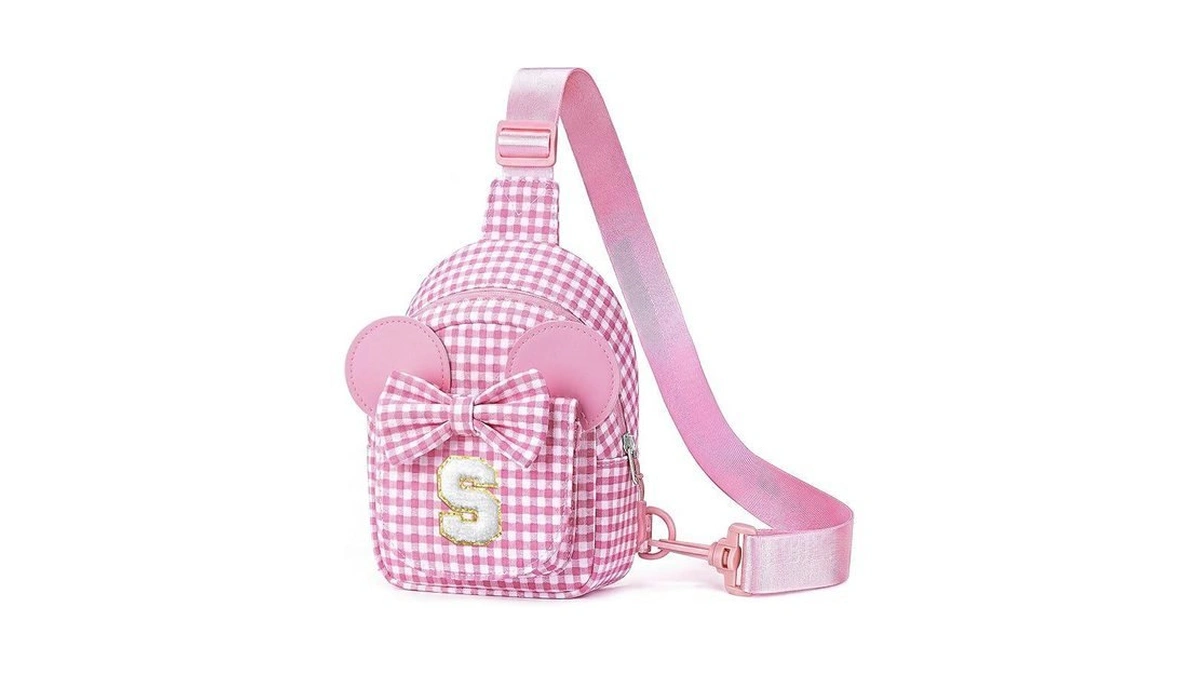 Anoup Gifts For Girls Kids, Initial Pink Checkered Crossbody Bag
