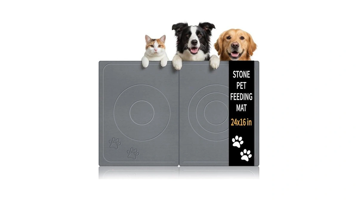 Stone Dog & Cat Food Mat, Bite-proof Non-slip Large Diatomaceous