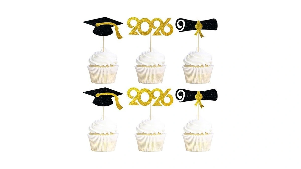 2026 Graduation Cupcake Toppers 48 Pack, Pre-assembled Food & Appetizer