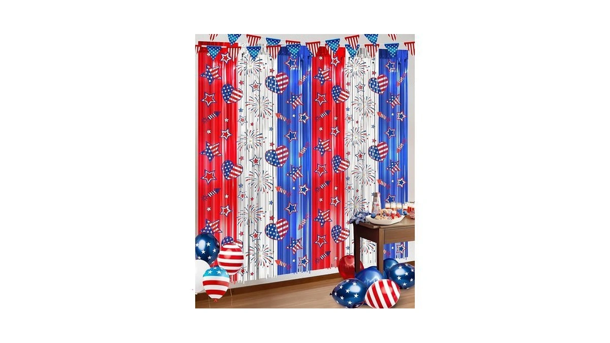 4th Of July Decorations Foil Fringe Curtains For Memorial Day,