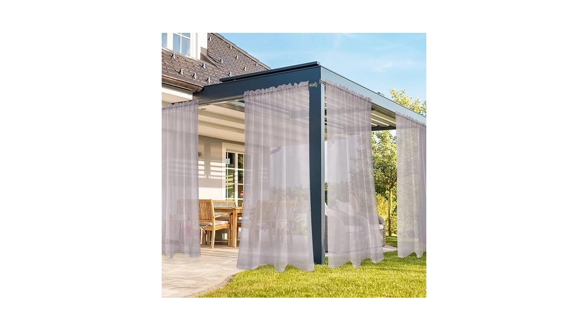 Spacedresser Outdoor Sheer Curtains For Patio, 4 Panels Waterproof Rod