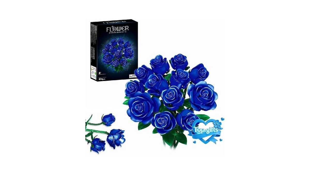 Rongmeiz Mother's Day Flowers Bouquet Building Set, 12 Artificial Blue