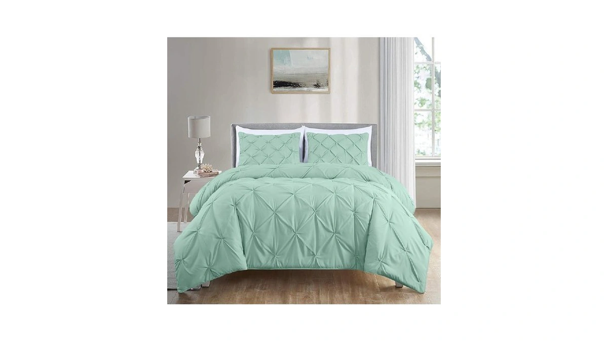 Chezmoi Collection Berlin Seafoam Green Pinch Pleat Full Comforter Set,