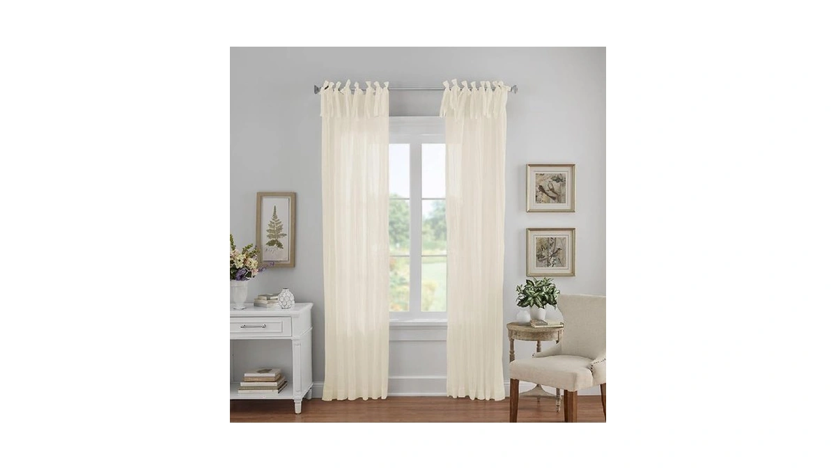 Elrene Home Fashions Jolie Crushed Semi-sheer Window Curtain, Adjustable Tie-top