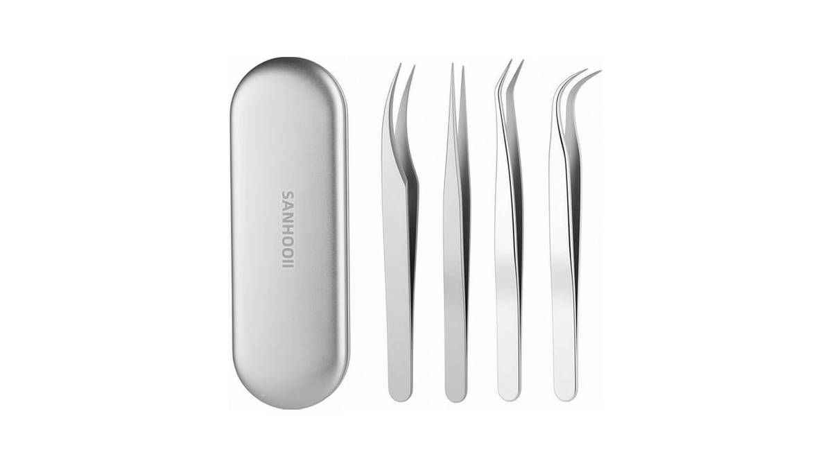 Sanhooii 4in1 Precision Stainless Steel Tweezers For Eyelash Extensions, Hair
