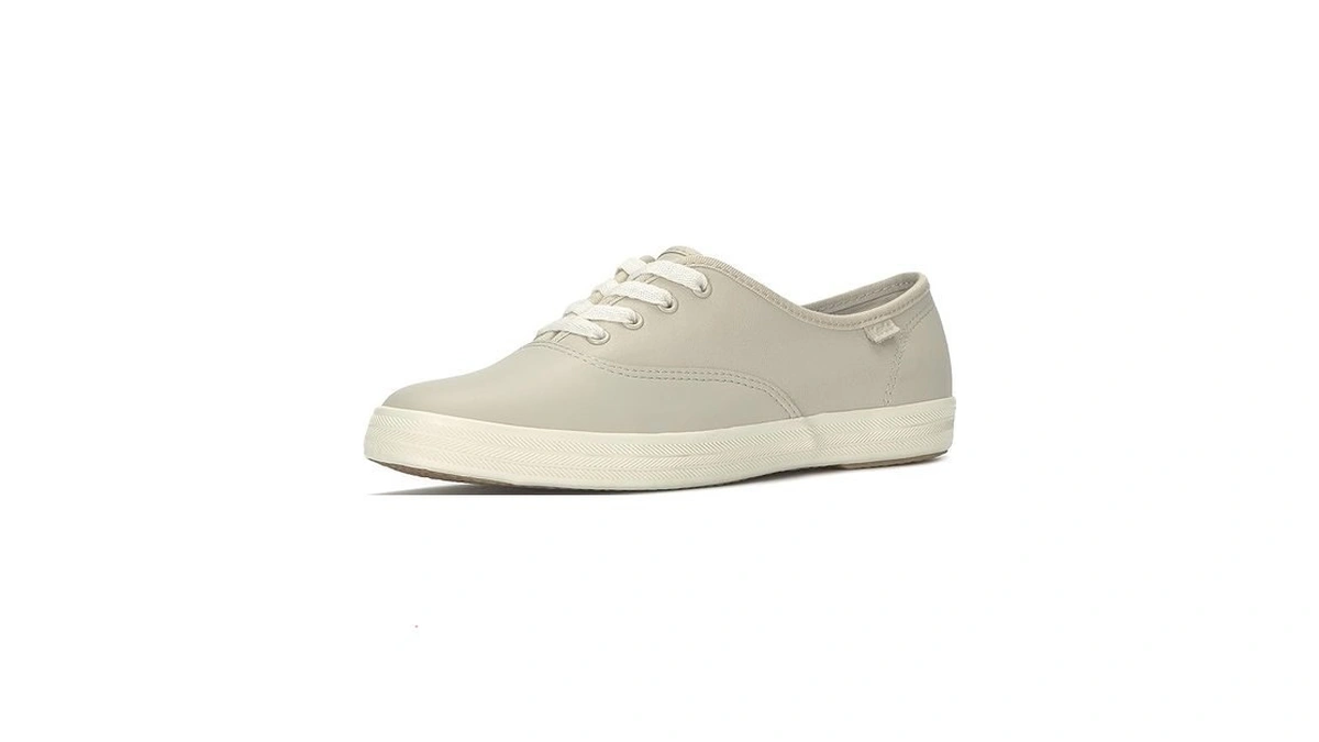 Keds Champion Leather Lace Up Fashion Sneaker, Oatmeal, 5