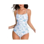 Ajisai Women One Piece Tummy Control Swimsuit Slimming Ruched Backless