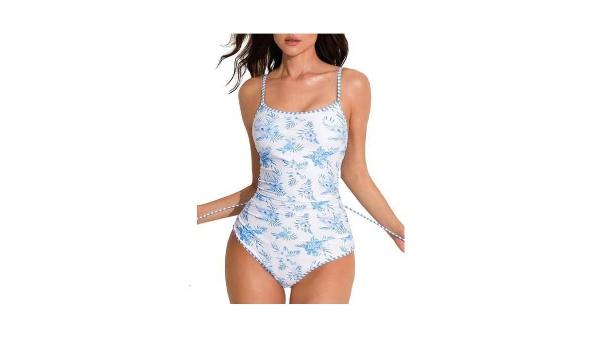 Ajisai Women One Piece Tummy Control Swimsuit Slimming Ruched Backless