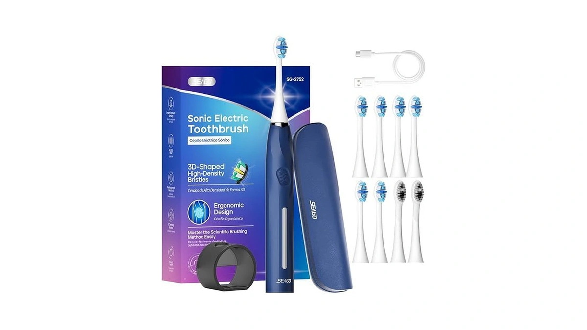 Seago Electric Toothbrush With 8 Soft Bristle Heads For Adults,
