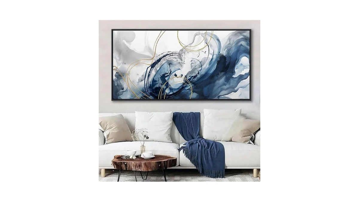 Mofutinpo Blue Wall Art Framed Abstract Canvas Wall Art Blue