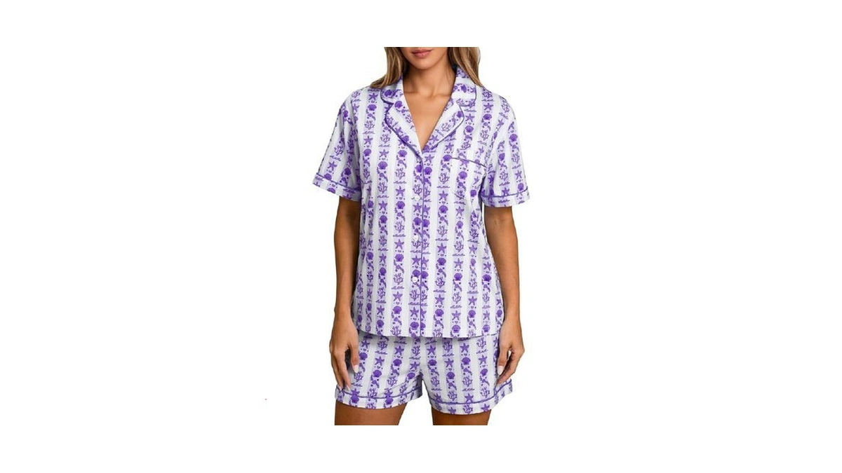 Preppy Pajamas Set For Women Summer 2 Piece Cotton Lounge