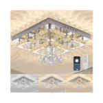 18 Inch Flush Mount Chandelier Crystal Ceiling Light With Remote