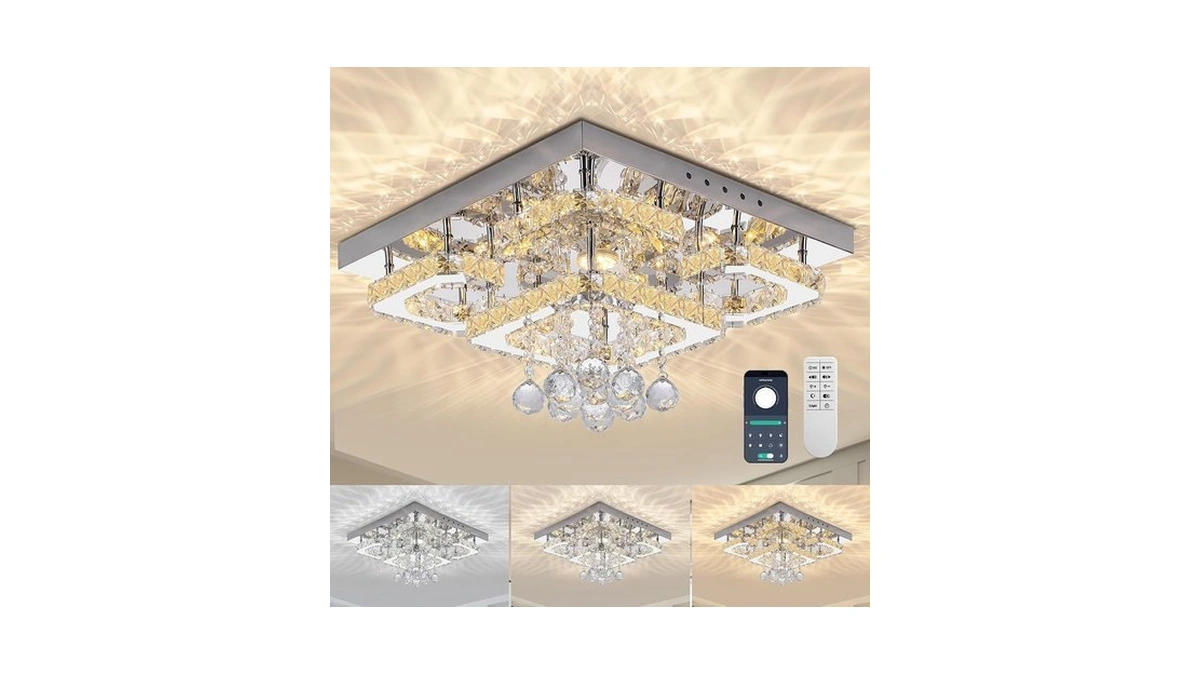 18 Inch Flush Mount Chandelier Crystal Ceiling Light With Remote