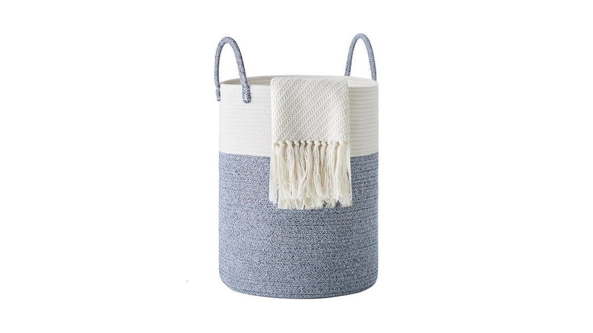 Cotton Rope Laundry Hamper By Youdenova, 58l - Woven Collapsible