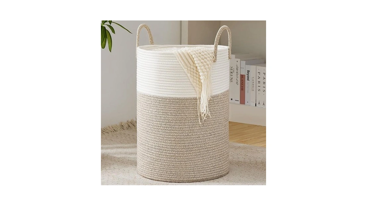 Cotton Rope Laundry Basket By Youdenova, 58l Woven Collapsible Laundry