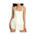 Ajisai Women Pleated Tennis Dress With Shorts Adjustable Strap Golf