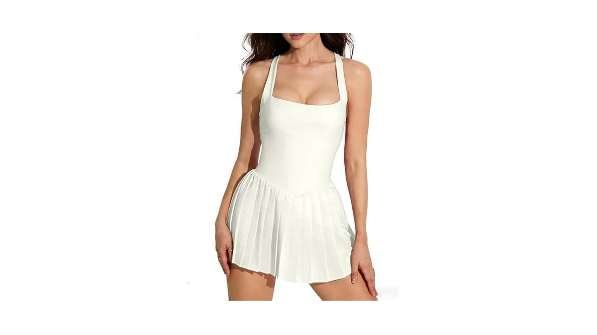 Ajisai Women Pleated Tennis Dress With Shorts Adjustable Strap Golf