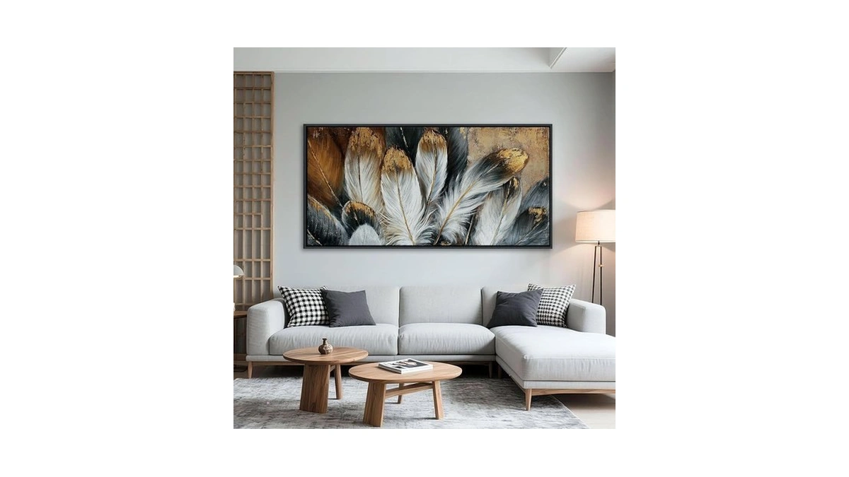 Framed Feather Canvas Wall Art Modern Living Room Bedroom Wall