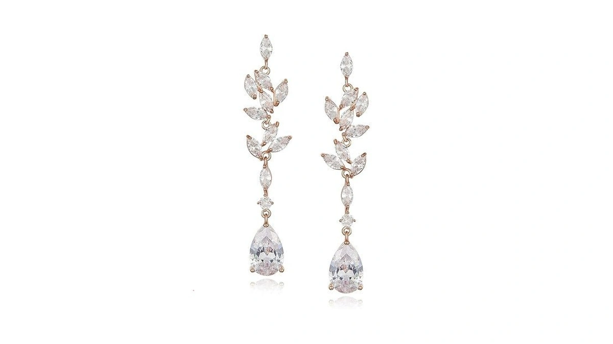 Sweetv Rose Gold Teardrop Wedding Earrings For Brides, Women, Marquise