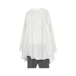 Minibee Women's Cotton Linen Shirt High Low Button Down Embroidered